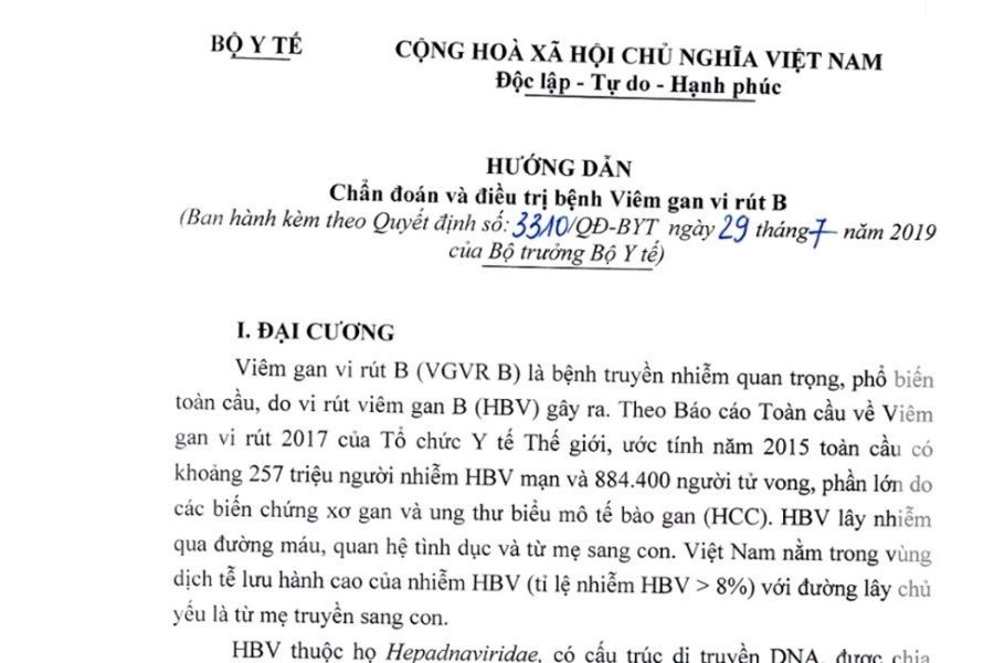 Hướng dẫn điều trị bệnh viêm gan virus B của Bộ Y tế 